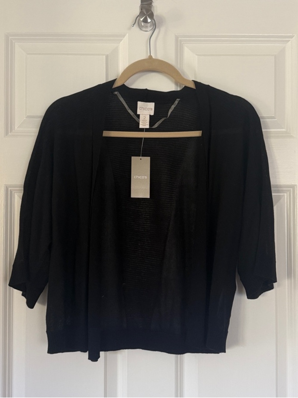 Chico's Black Open-Front Short Sleeve Cardigan Shrug